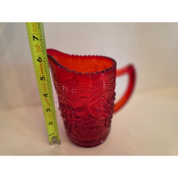 Vintage imperial Red Glass Pitcher With Embossed Grape & Leaf Pattern - Picture 7 of 7